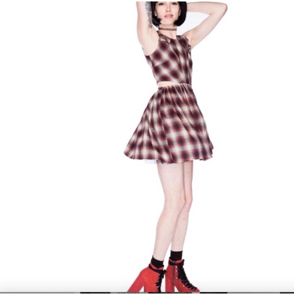 UNIF Dolls Kill Dress Kickflip Red Plaid Size L Large